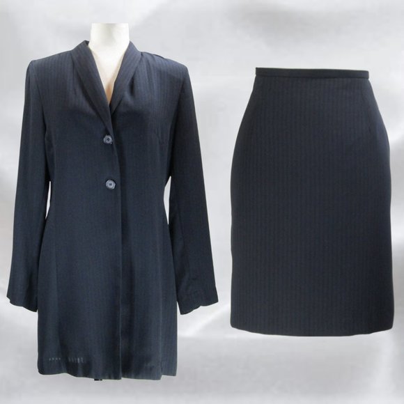 Tenzer Navy Blue Pinstriped Skirt Suit in Size 8/10 - Picture 1 of 9